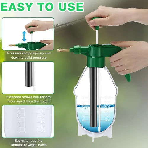 Vista 4 de Ziliny 2 botellas de pulverización de mano de 27 onzas, botellas de spray de jardín Mister, pulverizador de mano a presión para césped con boquilla