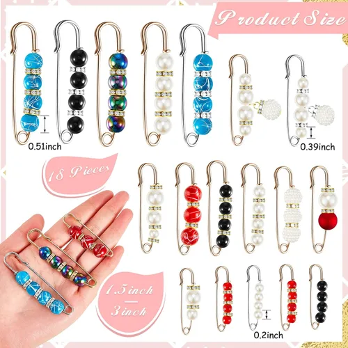 Vista 2 de Hicarer Broche de perlas de 18 piezas para mujer, alfileres decorativos de seguridad, broches de perlas artificiales, broche de perlas artificiales
