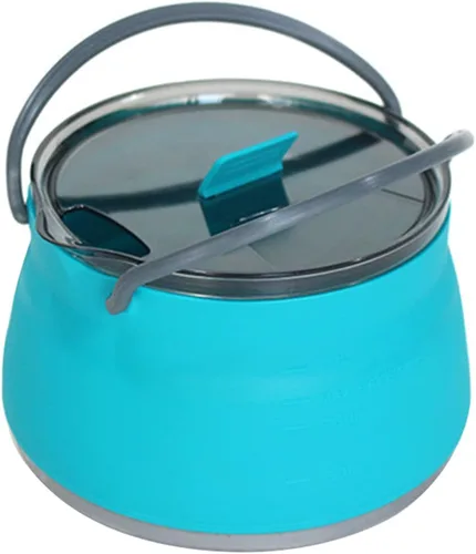 Vista 2 de Cacerola plegable, utensilios de cocina para campamento, senderismo, silicona plegable, hervidor de agua con tapa, utensilios de cocina, viaje, Azul