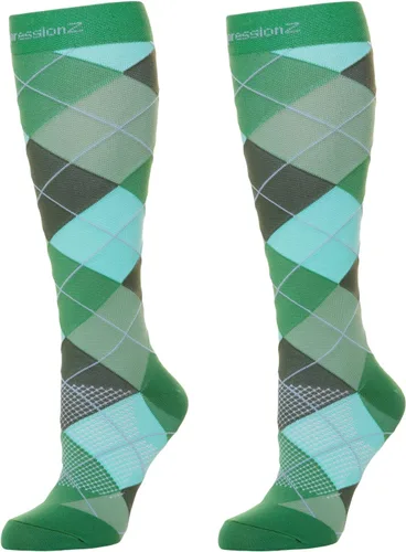 Vista 8 de CompressionZ 30-40 mmHg Knee High Compression Socks, Men & Women Argyle Negro: Paquete de 2