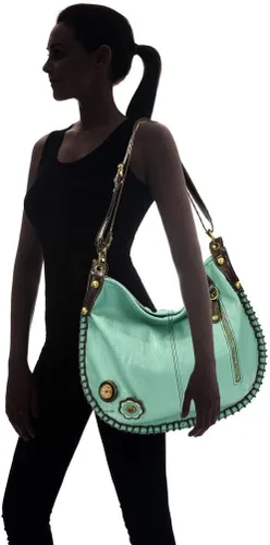 Vista 2 de Chala Bolsos de mano, estilo casual, suave, grande hombro o bolso cruzado con llavero, color verde azulado, Búho