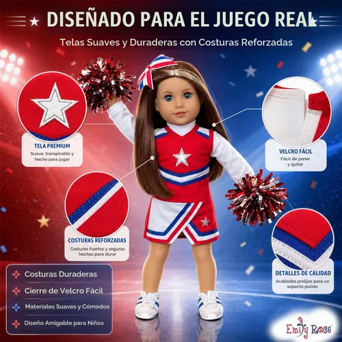 Vista 3 de Conjunto de 7 piezas de muñeca de 18 pulgadas con pompones, zapatos