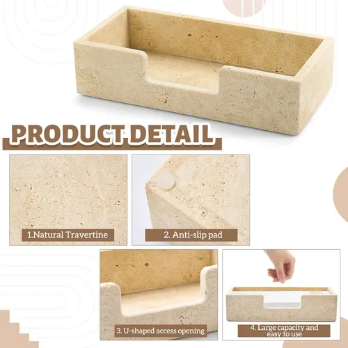 Vista 4 de Beeveer Servilletero de travertino natural de 9.8 x 4.9 x 2.4 pulgadas, bandeja desechable para toallas de invitados, cesta de mano de papel