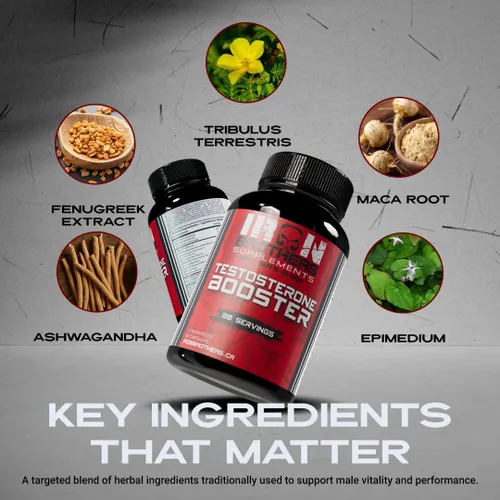 Vista 4 de Iron Brothers Suplemento de apoyo de testosterona para hombre, Tribulus, Tongkat Ali, Ashwagandha y DIM, fórmula diaria de rendimiento y vitalidad