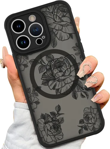 Vista 20 de AIGOMARA Magnetic Case for iPhone 16 Pro, Striped Floral - Black Black - Striped Floral