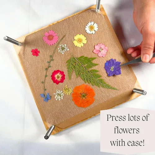 Vista 3 de Mandylan & Co. LLC Prensa de flores con parte superior reversible, 8 capas de preservación de flores de madera para flores secas con bolsa de lona