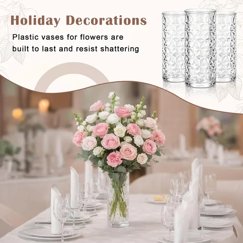 Vista 5 de Mumufy 24 piezas de jarrones de flores de plástico en masa, pequeños jarrones transparentes para centros de mesa, decoraciones de boda, banquetes