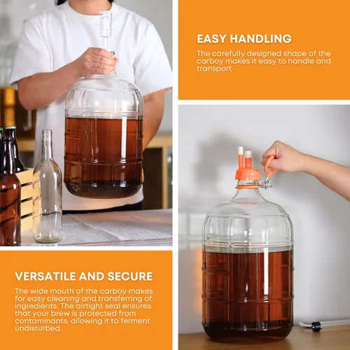 Vista 5 de FastRack Carboy de vidrio de 3 galones Fermentador transparente para vino y cerveza Carboy de vidrio italiano para cerveza casera, tarro