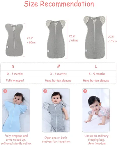 Vista 7 de Bycc Bynn Paquete de 2 sacos de dormir con manga alta, transición a saco de dormir portátil sin brazos para bebé pacify, Azul + Gris