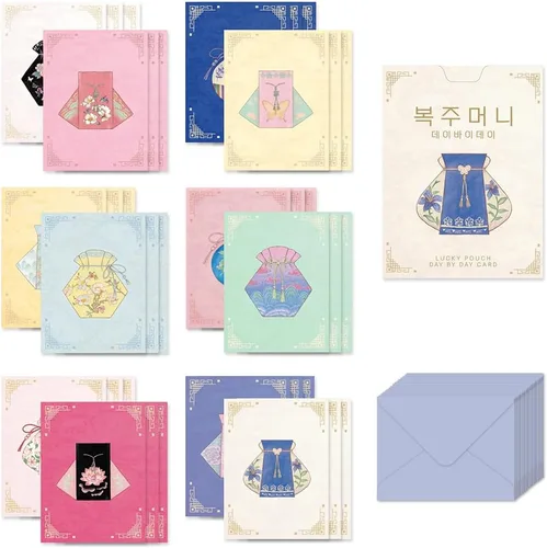 Vista 8 de Monolike Tarjeta Día a Día, 101 Seúl Doce Meses - Mezcla de 48 Mini Tarjetas Individuales, 24 sobres Paquete