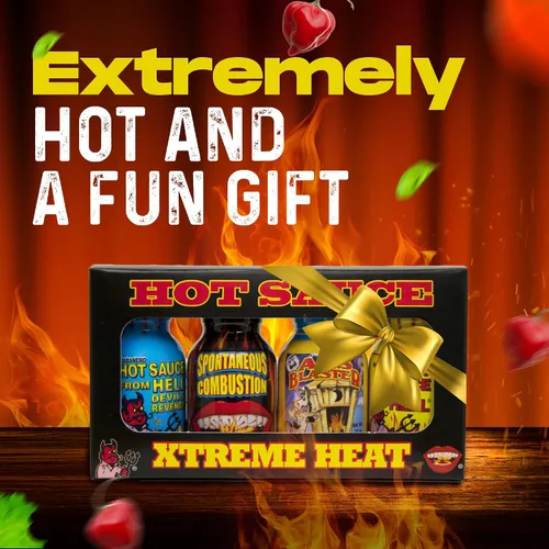 Vista 4 de Xtreme Heat - Juego de botellas de salsa picante gourmet, tamaño de viaje, paquete de 4, regalos de Navidad gourmet perfectos para el fanático