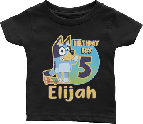 Vista 3 de Camisa de cumpleaños personalizada familia para el tema de cumpleaños Bluey Suave Negro rosa blanco