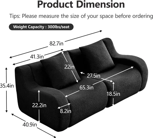 Vista 2 de Boneless Cloud - Sofá modular modular de 82.7 pulgadas, cómodo sofá biplaza de tela de peluche, sofás seccionales de asiento profundo para sala