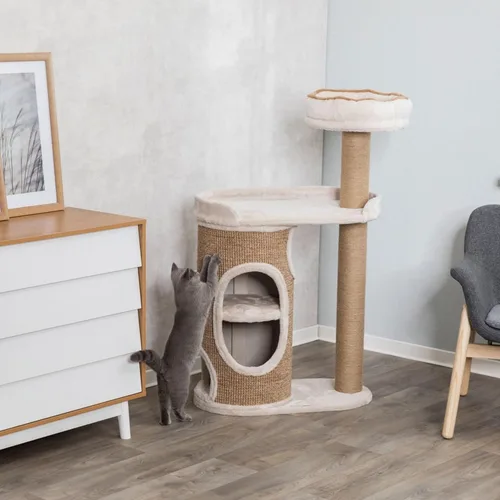 Vista 3 de Trixie Falco - Torre para gatos de 46 pulgadas, postes rascadores de sisal, condominio para gatos de 2 pisos, plataformas de felpa, cama extraíble