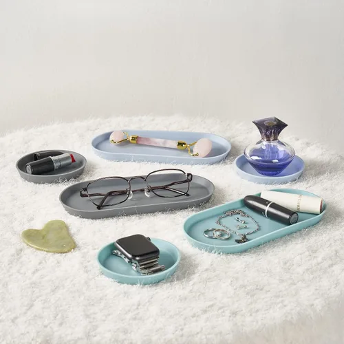 Vista 4 de BLUE GINKGO Mini Bandejas de Silicona – Juego de 6 Organizadores Fáciles de Limpiar para Baño, Cocina, Escritorio, Tocador y Cosméticos