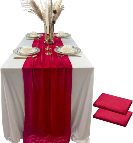 Vista 17 de Lujoso camino de mesa de terciopelo, decoraciones de recepción de boda de 10 pies, tela de terciopelo suave de 20 x 120 pulgadas, revestimiento