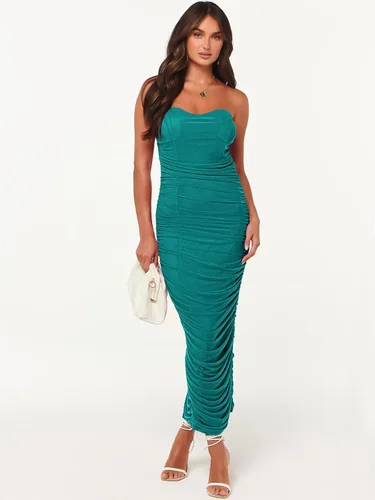 Vista 8 de ANRABESS Vestido ajustado fruncido para mujer, vestido de verano sexy sin tirantes, sin mangas, con abertura, fiesta, cóctel, club, noche