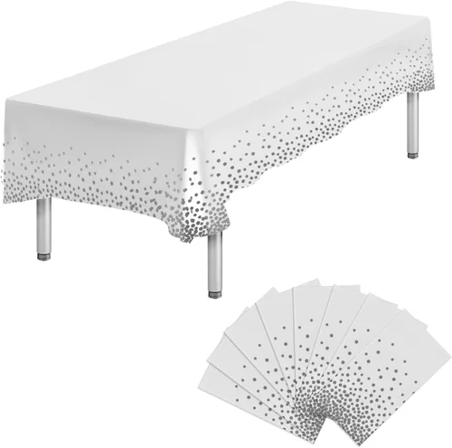 Vista 21 de Paquete de 4 manteles de plástico desechables azules y dorados para mesa rectangular, manteles desechables de 54 x 108 pulgadas, manteles