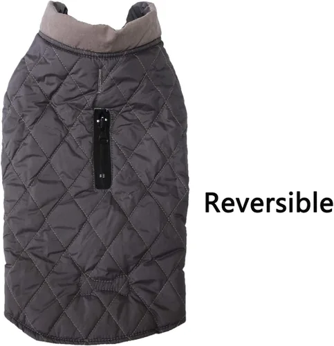 Vista 6 de Vecomfy - Abrigo reversible para perros pequeños, impermeable, cálido, de algodón, para invierno, color rojo Reversible dog jacket with dual leash