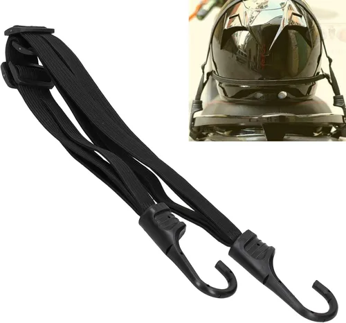 Vista 3 de Cuerda elástica elástica para casco de motocicleta con 2 ganchos, correa fija de gancho ajustable, cuerda de fijación de equipaje elástica de alta
