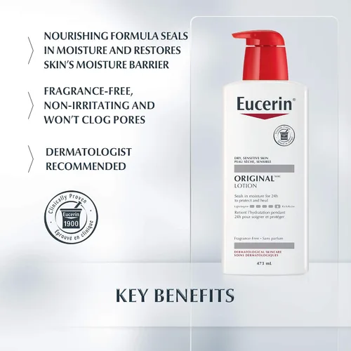 Vista 3 de Eucerin Dry Skin Therapy Loción hidratante original, 16 onzas de líquido