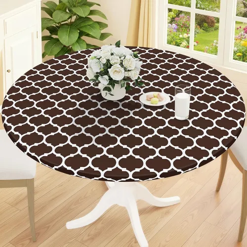 Vista 20 de Smiry Mantel redondo de pícnic, fundas de mesa elásticas impermeables para mesas de 18 a 24 pulgadas, manteles de vinilo con parte trasera