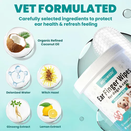 Vista 4 de MEDUWEDU Dúo de higiene de oídos – Toallitas perfumadas para dedos de melocotón + hisopos de algodón para perros y gatos