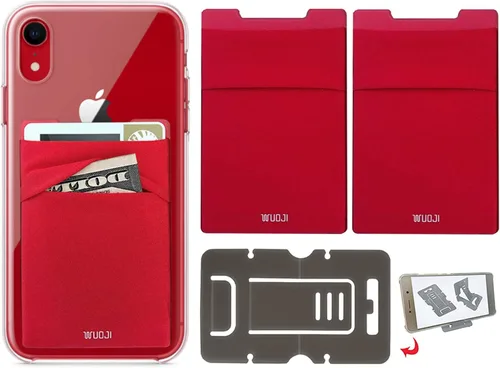Vista 12 de Cartera para tarjetas de teléfono con bloqueo RFID, doble bolsillo seguro, ultradelgada, autoadhesiva, funda para tarjetas de crédito, calcomanía