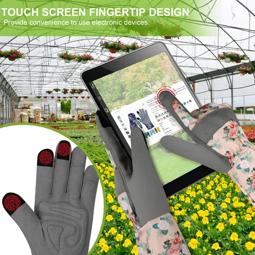 Vista 4 de Guantes largos de jardinería para mujer, guantes de cuero a prueba de espinas, guantes de trabajo transpirables para mujeres, patio, exteriores