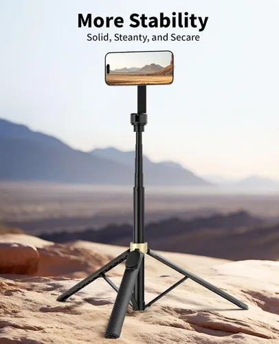 Vista 4 de Vimose Trípode magnético de 65 pulgadas para iPhone, trípode para selfie stick con control remoto, giratorio de 360°, soporte de teléfono extensible