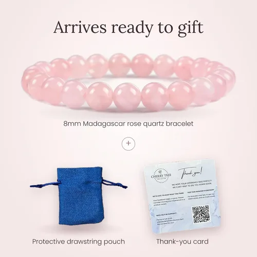 Vista 6 de Colección Cherry Tree - Pulseras de cuentas de gemas para mujeres y hombres, tamaños pequeños, medianos y grandes, cuentas redondas de 8 mm Cuarzo