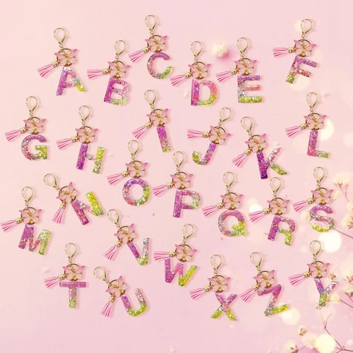 Vista 7 de Yanmucy Llaveros de letras para mujer, de la A a la Z, bonitos llaveros de mariposa con borla de cristal del alfabeto, llavero inicial para mochila