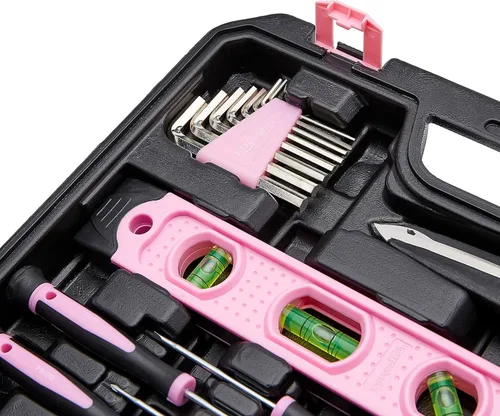 Vista 4 de Amazon Basics Kit de herramientas para el hogar con estuche de almacenamiento, 142 piezas, rosa, 13.39 x 9.25 x 2.95 pulgadas
