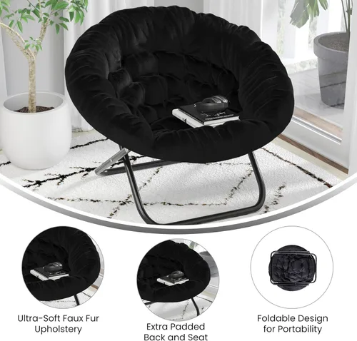 Vista 5 de EMMA + OLIVER Ersa - Silla plegable de gran tamaño de 38 pulgadas con tapicería de piel sintética acogedora en negro con marco de metal negro