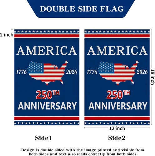 Vista 7 de Bandera de jardín con el 250 aniversario de Estados Unidos, bandera de Estados Unidos del 250 aniversario, bandera patriótica de 250 años, letrero