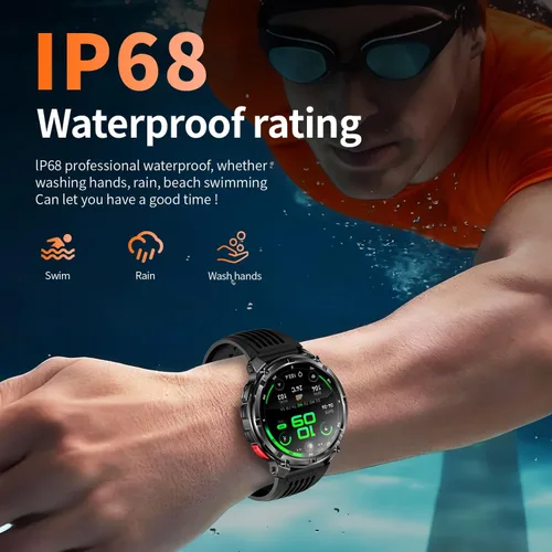 Vista 8 de Reloj inteligente para hombre para teléfonos Android y iPhone, relojes inteligentes deportivos militares para hombres, reloj de seguimiento de Negro