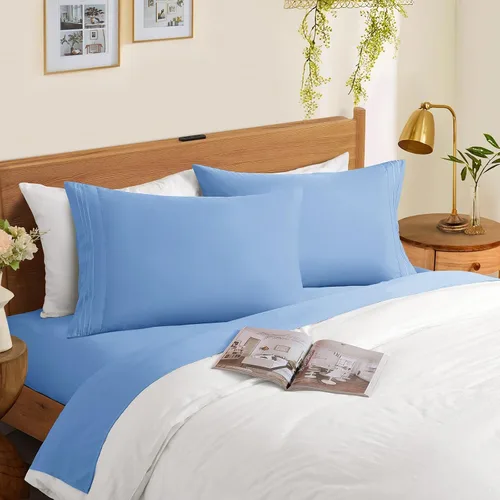 Vista 2 de Horbaunal Paquete de 2 fundas de almohada de microfibra de tamaño estándar, color azul, con cierre de sobre, 1800 hilos, suaves y resistentes al