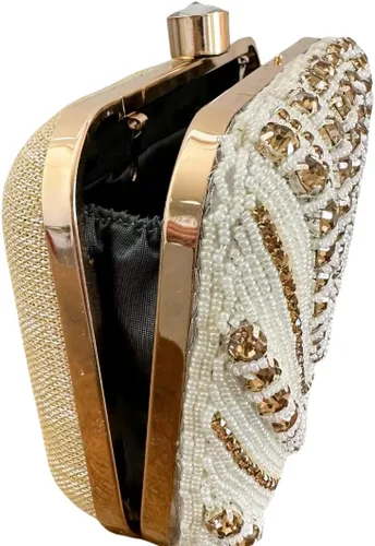 Vista 4 de Bolso cruzado de cristal de la caja, bolso de noche para fiestas y bodas, bolso nupcial de perlas de diamantes de imitación