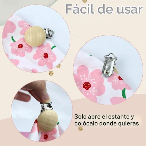 Vista 4 de 20 clips de madera para chupete para sujetar la dentición, clips de suspensión de juguete de madera de haya natural, soporte para chupete