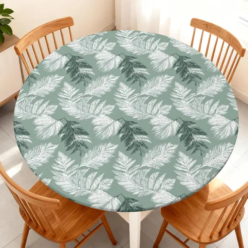 Vista 25 de Mantel redondo ajustable con diseño de borde elástico, impermeable, resistente a las manchas, lavable, se adapta a mesas redondas de 32 a 36