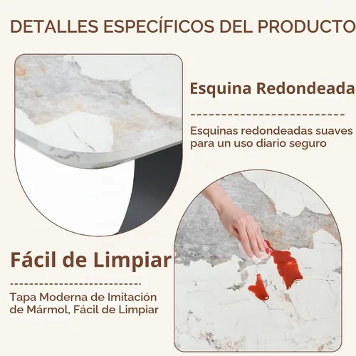 Vista 5 de Juego de mesa de comedor moderno para 6, juego de mesa de cocina y sillas de mármol para 6, mesa de cocina rectangular con 6 sillas tapizadas