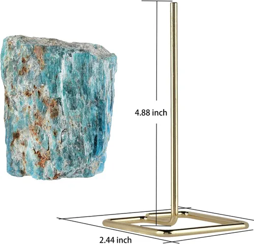 Vista 2 de mookaitedecor Piedra en bruto de apatita azul natural con soporte inoxidable, muestra de piedras preciosas curativas para decoración de oficina