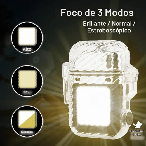 Vista 3 de SUPRUS Luminoso 3 modos de linterna resistente al viento, impermeable, encendedor eléctrico recargable de plasma de doble arco con silbato de Negro