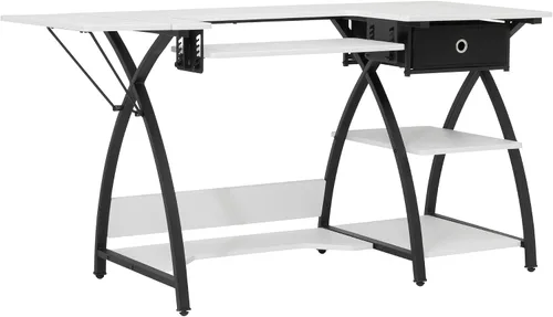 Vista 12 de Comet Plus - Mesa de costura y pasatiempos con estante lateral e inferior, también se puede utilizar como escritorio de computadora