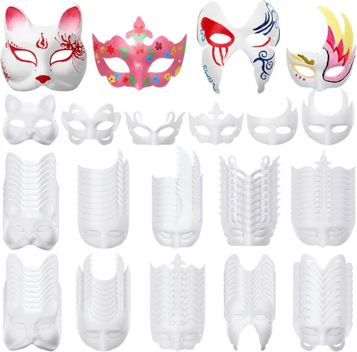 Vista 6 de Aoriher Máscaras de papel maché a granel DIY máscara de Mardi Gras en blanco para disfraz de mascarada, fiesta de cosplay
