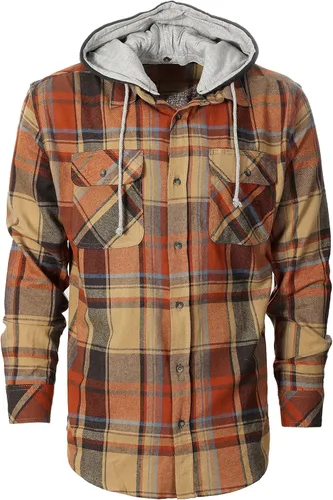 Vista 39 de Gioberti Camisa de franela a cuadros de algodón 100% para hombre con capucha extraíble y botones 100 – negro/azul real/gris.