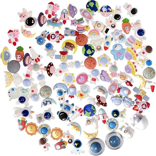 Vista 2 de 100 piezas Mini Space Planet Astronauta Decoración Mixta de Espalda Plana Conjuntos de Resina para DIY Casa de Muñecas Funda Teléfono