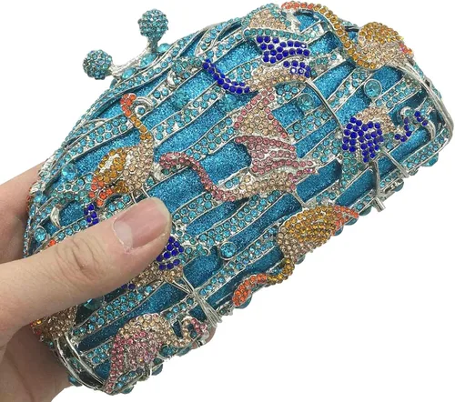 Vista 2 de Elegante flamenco embrague mujeres cristal noche monederos y bolsos lujo boda fiesta nupcial rhinestone bolsa