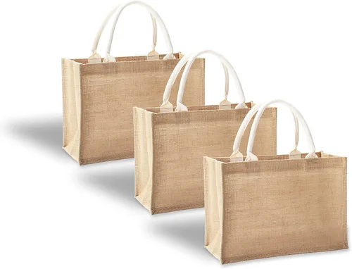 Vista 19 de Bolsas de viaje de yute, juego de 10 bolsas de arpillera, medianas de 14.5 x 6.7 x 10.2 pulgadas, bolsa reutilizable para fiestas, bodas, playa