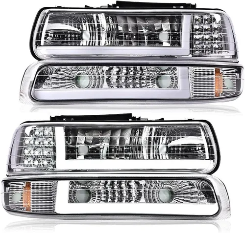 Vista 18 de G-PLUS Conjunto de faros, compatible con Chevy Silverado 1999 2000 2001 2002/Se ajusta a Suburban Tahoe 2000-2006 Faros delanteros de parachoques
